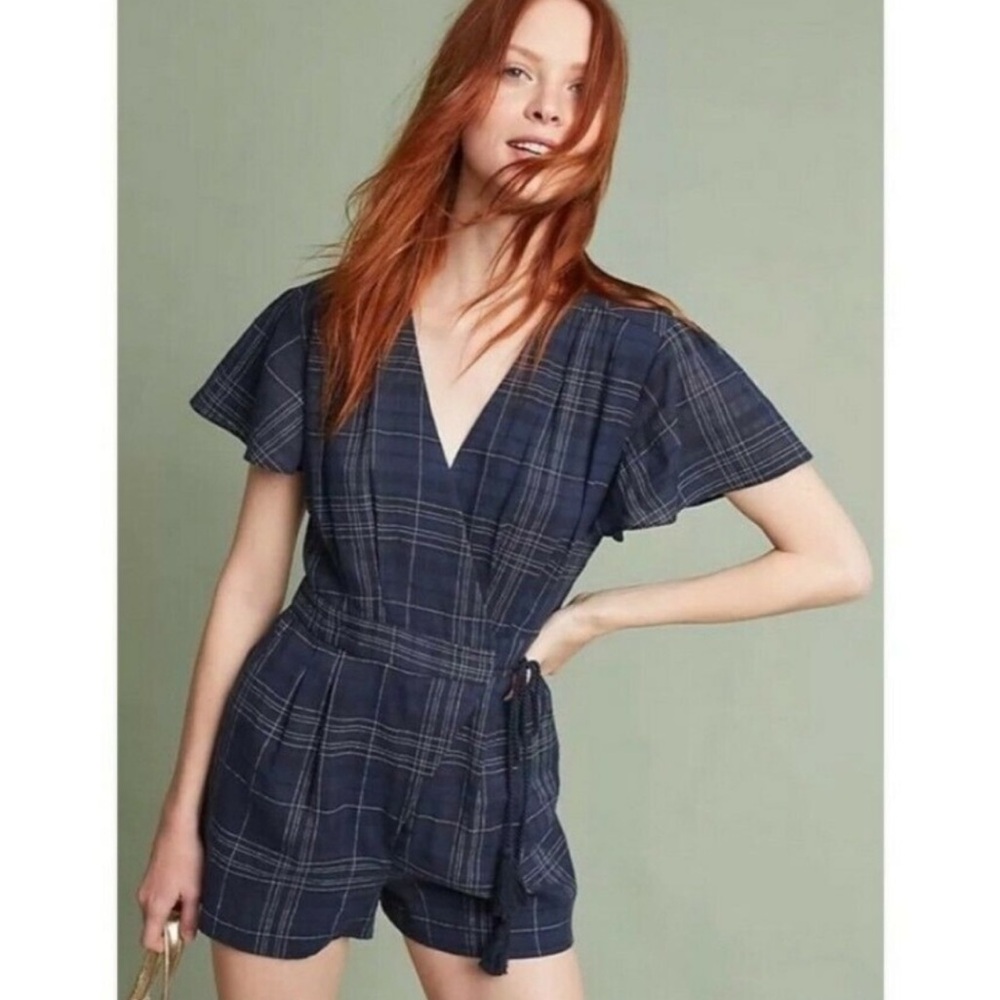 Greylin (Anthropologie) Navy Plaid Romper